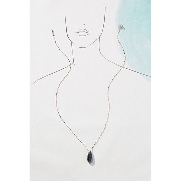 Anthropologie Skipping Stones Necklace Crystal Gem Gemstone Geode Gold Gray Grey - Picture 2 of 7